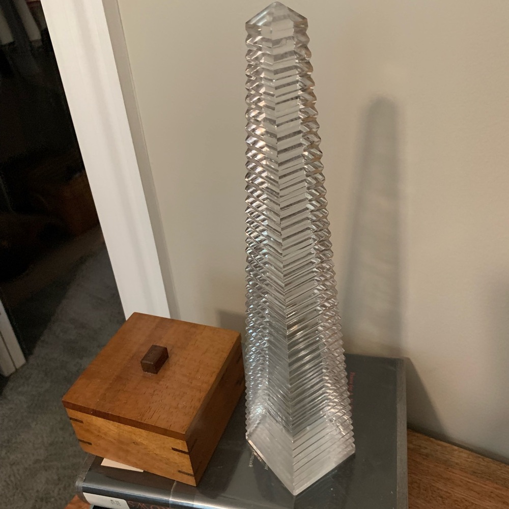 Vintage Cartier Clear Glass obelisk pyramid Decorative Tower. 12” high